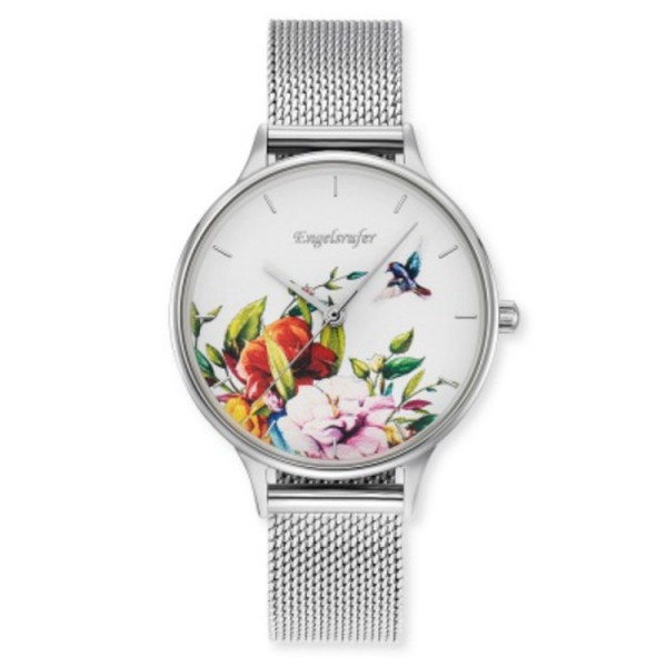 Engelsrufer Uhr - Stahl - farbige Blumen - Milaneseband / ERWA-FLOWER1-MS-MS